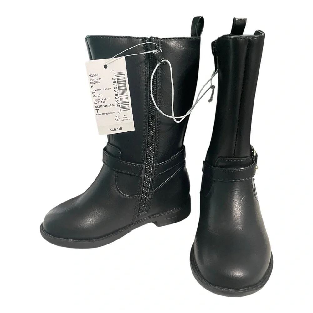 The Children's Place Toddler Girls Black Mid-Calf Boots with Elastic Panels